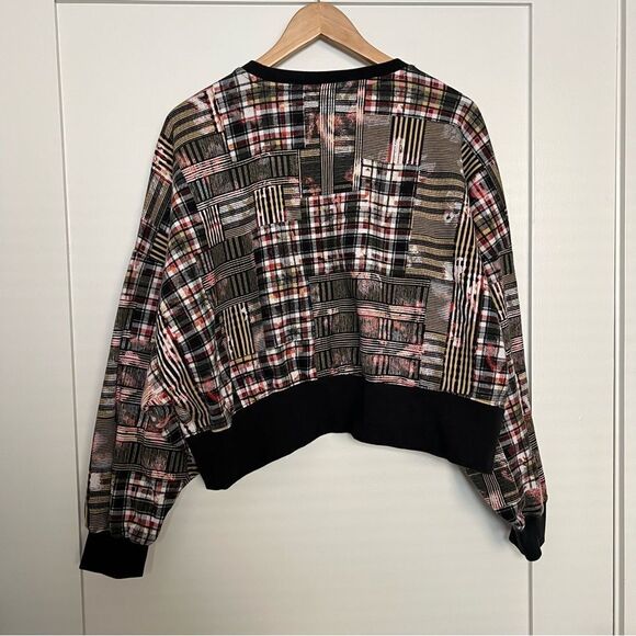 Adidas Her Studio London Sweatshirt Size M Cropped Boxy Plaid Athletic Sweater - Picture 7 of 13